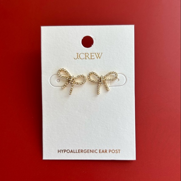 NWT J. Crew Crystal Bow Stud Earrings - Picture 4 of 16